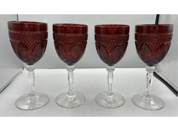 Cranberry Cut Glass Goblets - 10 Total