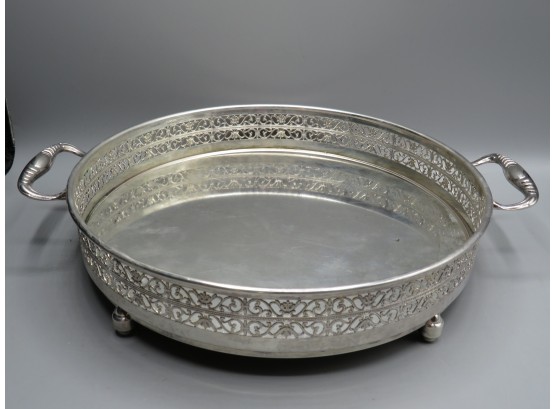 Silver Plated Round Handled, Footed Tray With Removable Bottom