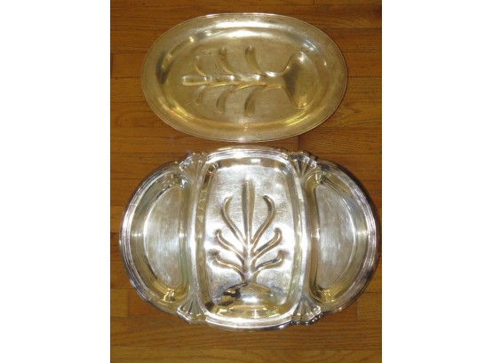 Silver Plated On Copper & Mulholland Guaranteed Silver Plate Meat Foot Platter - Lot Of 2