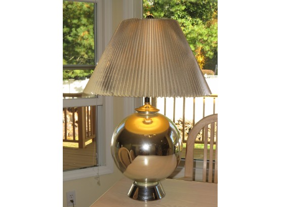 Silver-tone Metal Table Lamp With Shade