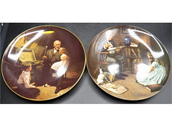 Norman Rockwell 'grandpa's Treasure Chest'  & 'The Storyteller' Plate  Cert. Of Authenticity In Original Box