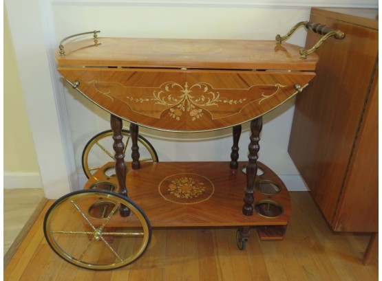 Italian Lacquered Bar Cart With Folding Sides And Lower Shelf, On Wheels - Made In Italy - Vintage