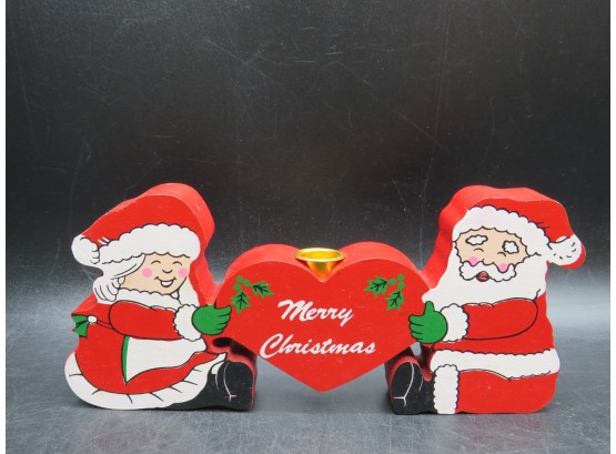 Wood Mr. & Mrs. Claus 'merry Christmas' Candlestick Holder
