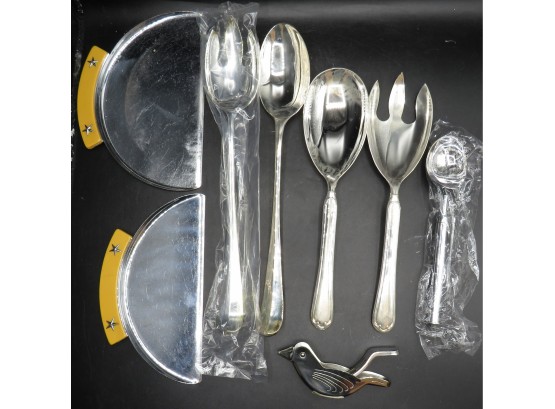 Serving Spoons/forks, Crumb Trays, Lemon Bird Juicer & Ice Cream Spoon - Lot Of 8