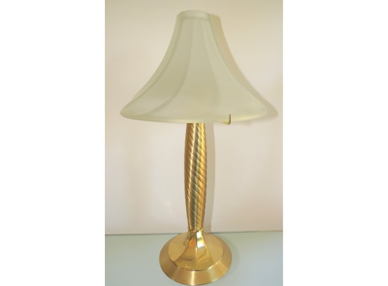 PartyLite Brass Candlestick Holder With Frosted Glass Shade