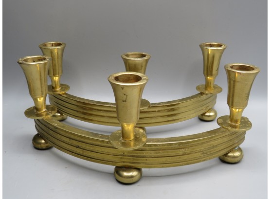 Curved Brass Candle Stick Holders, Holds 3 Candles Each - Set Of 2