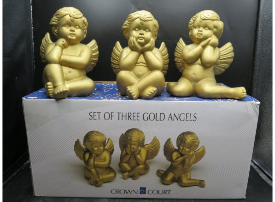 Crown Court Gold Angels - Set Of 3 Cherubs In Original Box