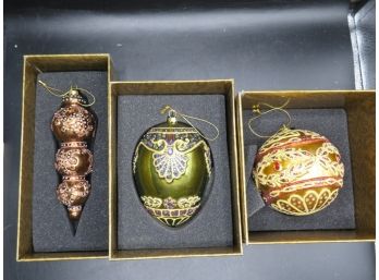 Home For The Holidays Jeweled Collection Finial, Ball & Egg Ornaments - In Original Box - Lot Of 3