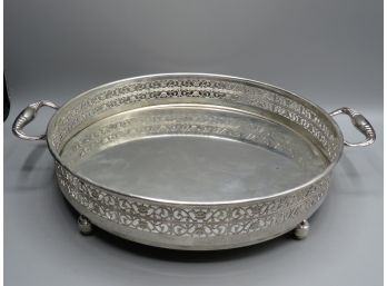Silver Plated Round Handled, Footed Tray With Removable Bottom