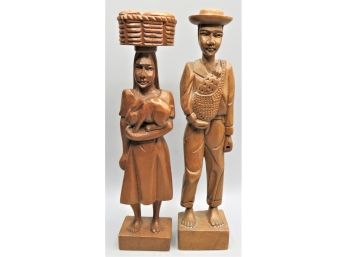 El Salv. C.a. Carved Wood Figurines - Set Of 2