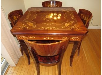 Italian Game Table Lacquered Extending/opening Top & 4 Chairs - Made In Italy