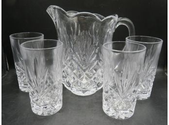 Designs Of Ireland 'shannon' Hand-cut Crystal Pitcher With 4 Matching Glasses - Lot Of 5
