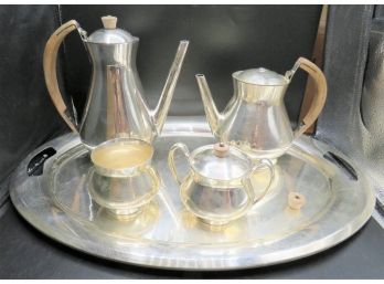 Gorham Silver Plated Platter, Coffee Pot, Teapot, Sugar Bowl & Creamer - Set Of 5