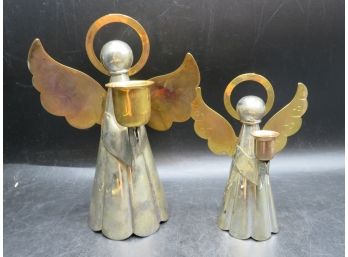 Silver Plated & Gold Plated On Brass Angel Figurines - Set Of 2