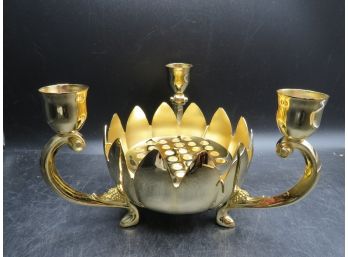 Gilt Plated 3 Candle Flower Holder - In Original Box