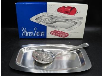 Slice & Serve Stainless Steel Spoon & Platter 2 Piece Set - In Original Box