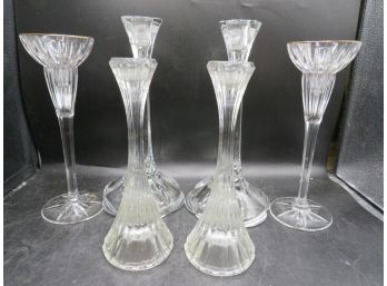 Glass Candlestick Holders - Assorted Lot Of 3 Pairs (total 6)
