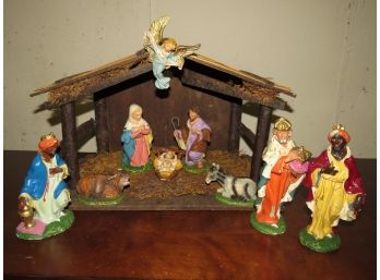 Nativity Scene Figurines & Manger - 9 Figurines - Vintage
