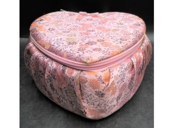 Fabric Heart-shaped Zippered Storage Box With Inside Mirror