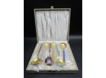 Gold Plated Enamel Demitasse Spoons In Original Box - Set Of 6 - New