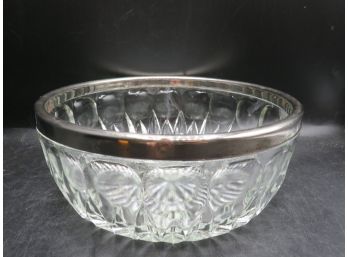 Cut Glass Bowl With Silver-metal Rim