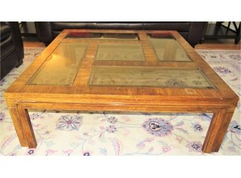 Wood Square Coffee Table With Glass Top