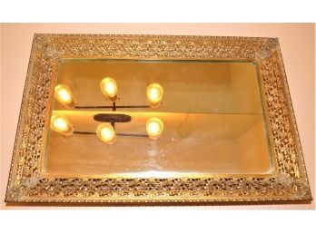 Vintage Gold-tone Metal Framed Mirror Tray