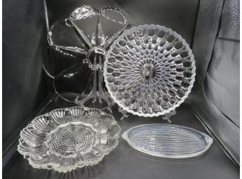 Glass Serving Plates - Assorted Lot Of 4