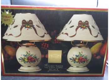 Lenox Holiday Tartan Porcelain Tealight Lamps - Set Of 2 In Original Box