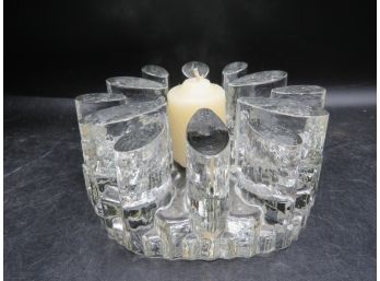 Floral Glass Candleholder With Candle