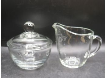 Glass Sugar Bowl With Lid  & Creamer - Set Of 2