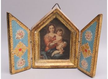 Wood 3-panel Folding Mother Mary & Baby Jesus Wall Hanging