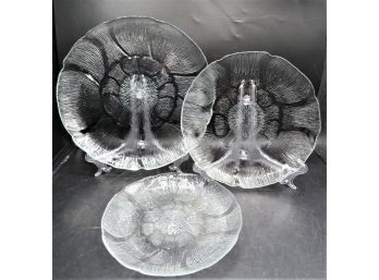 Glass Floral Plates - Lot Of 3 Assorted Sizes
