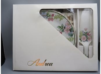 Andrea By Sadek 'flowers & Berries' Fine Porcelain China Cake Plate & Server - Set Of 2 In Original Box