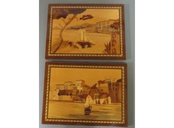 Landscape Wall Art Wooden Inlaid Picture Marquetry -  Set Of 2