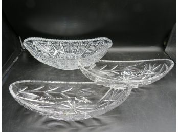 Glass Oval Cut Glass Bowls - Lot Of 3