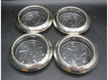 Amston Sterling Rimed With Glass Coasters - Lot Of 4