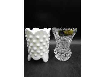 Lead Crystal & Milk Glass Toothpick Holders - Set Of 2