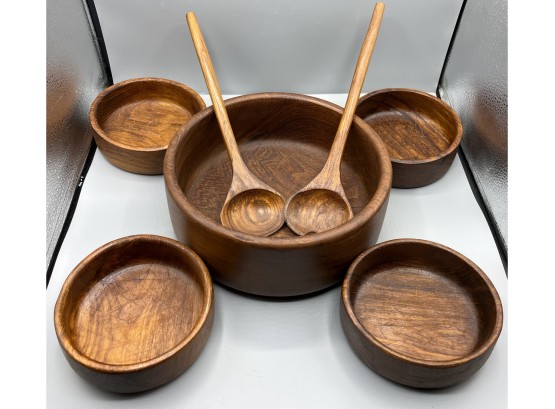Wooden Serving Bowl/utensil And Bowl Set - 7 Pieces Total