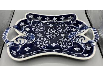 Decorative Hand Painted Ceramic Serving Tray With Handles