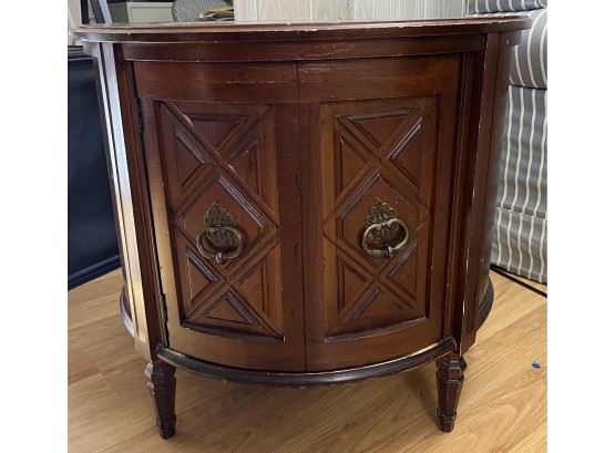 Vintage Round Wooden End Table With Cabinet