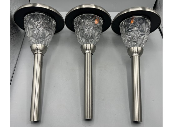 Stainless Steel/glass Solar Powered Lawn Lights - 3 Total