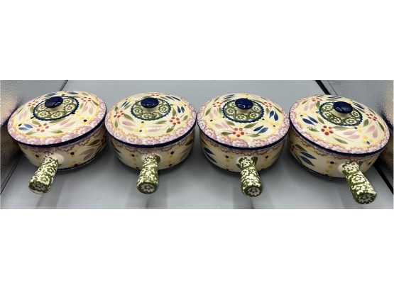 Temp-tations By Tara Ovenware Lidded Soup Crock Bowls - Green  4 Total