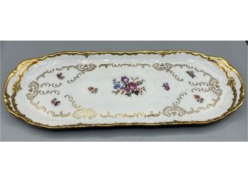Vintage Reichenbach Oval Gold Trim Floral Pattern Porcelain Tray
