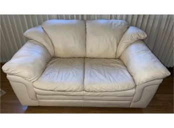 Comfy White Leather Upholstered Love Seat