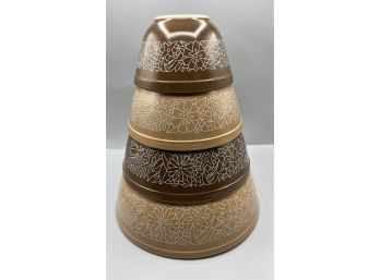 Vintage Pyrex 'Woodland',  Brown Floral Pattern Mixing Bowls - 4 Total