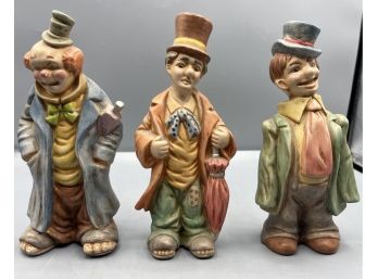 Decorative Hand Painted Clown Figurines - 3 Total