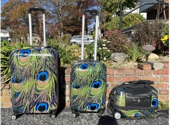 Heys Peacock Pattern Hard Cover Luggage Set - 3 Total USA