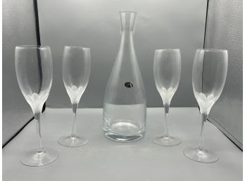 Lenox Frosted Floral Pattern Champagne Flutes With Lenox Decanter - 6 Pieces Total
