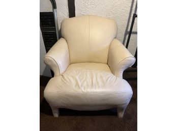 Comfy White Leather Upholstered Arm Chair